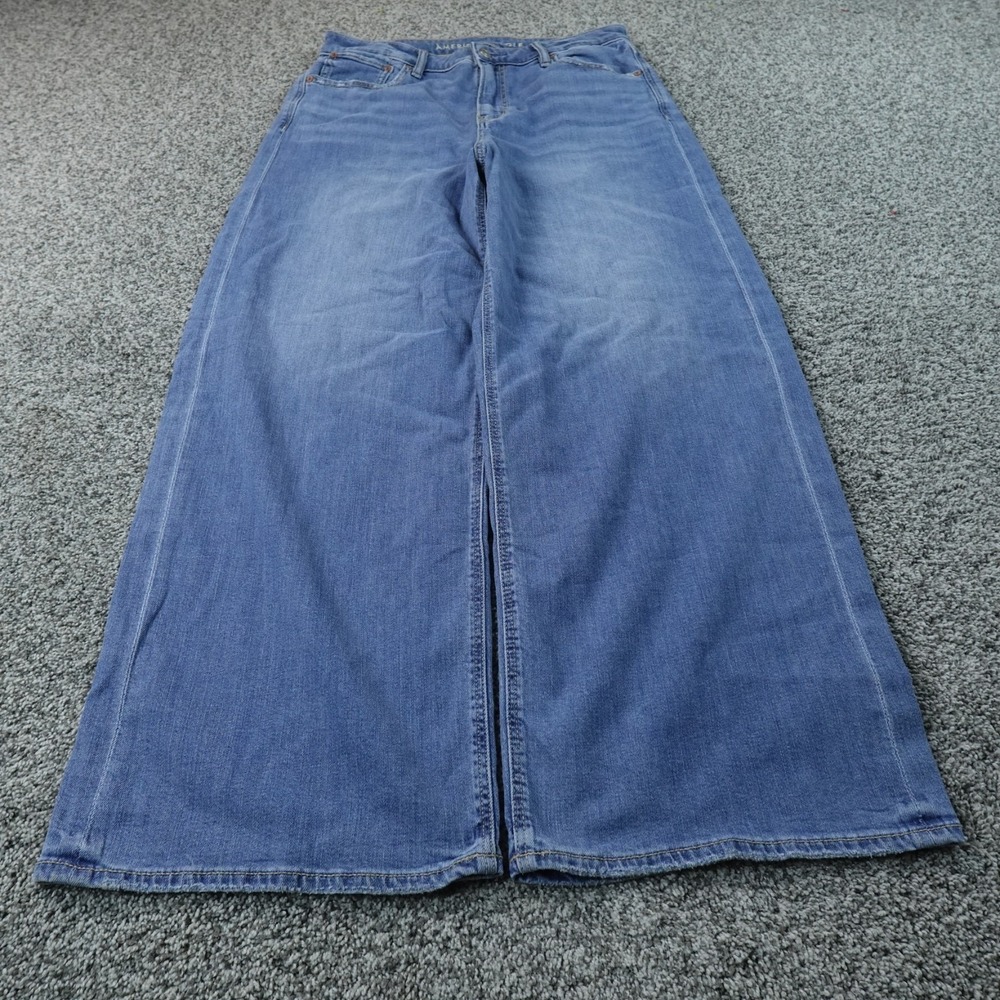American Eagle Jeans Womens 10 Dark Blue Denim Hi Rise Baggy Wide Leg Stretch